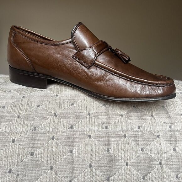 Diamond’s Italy Brown Buttery Soft Leather Tassel Tie Slip On Loafers Men 9 New - Picture 3 of 16